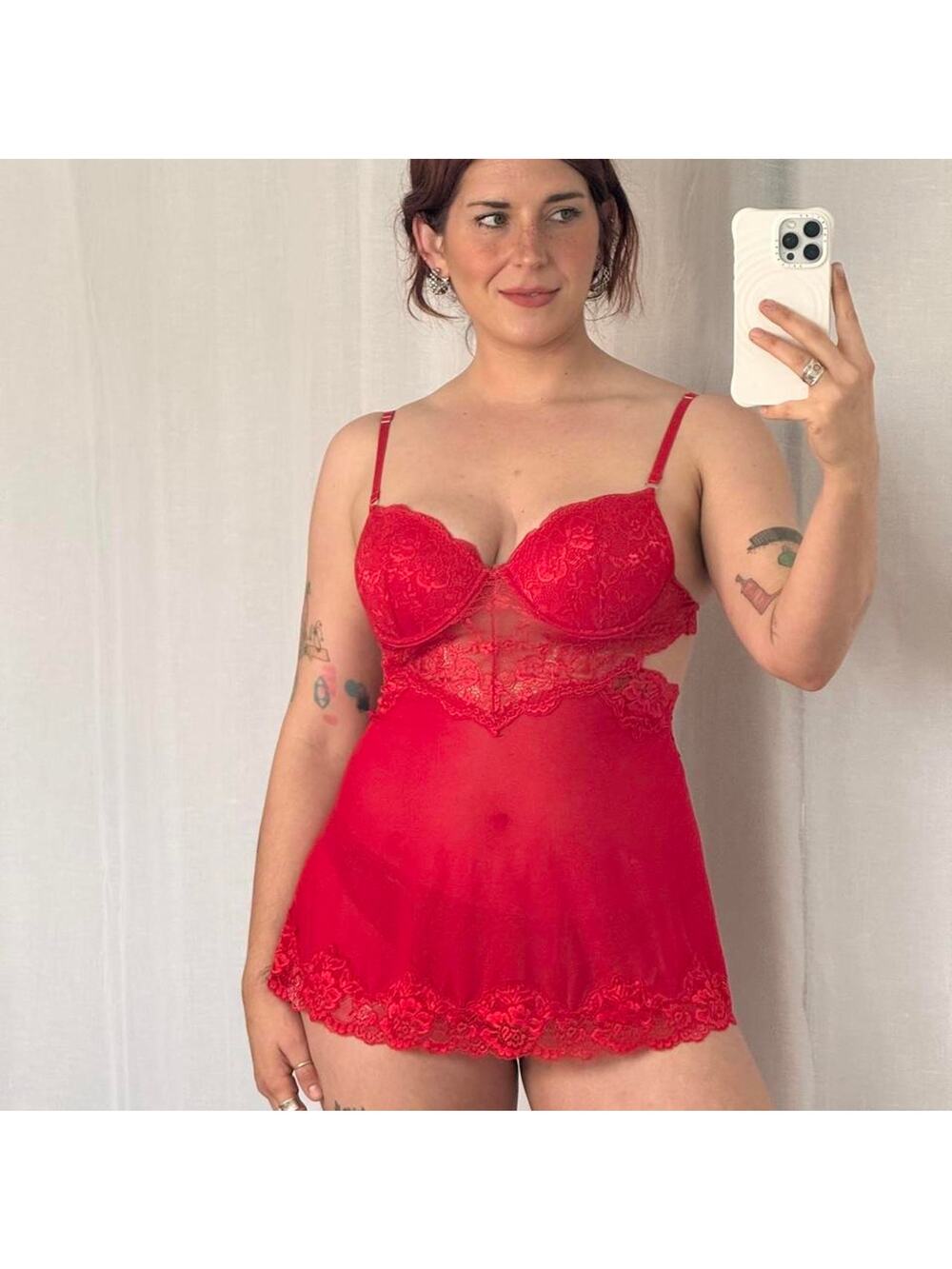✿ ♡ red lace babydoll lingerie slip ♡ ✿